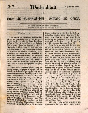 Wochenblatt für Land- und Hauswirthschaft, Gewerbe und Handel (Wochenblatt für Land- und Forstwirthschaft) Samstag 13. Februar 1836