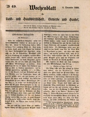 Wochenblatt für Land- und Hauswirthschaft, Gewerbe und Handel (Wochenblatt für Land- und Forstwirthschaft) Samstag 3. Dezember 1836