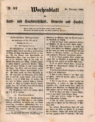 Wochenblatt für Land- und Hauswirthschaft, Gewerbe und Handel (Wochenblatt für Land- und Forstwirthschaft) Samstag 24. Dezember 1836
