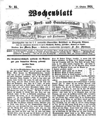 Wochenblatt der Land-, Forst- und Hauswirthschaft für den Bürger und Landmann Freitag 17. Oktober 1851