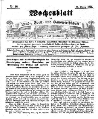 Wochenblatt der Land-, Forst- und Hauswirthschaft für den Bürger und Landmann Freitag 31. Oktober 1851
