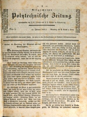Allgemeine polytechnische Zeitung (Allgemeine Handlungs-Zeitung) Donnerstag 1. Januar 1835