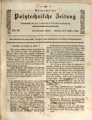 Allgemeine polytechnische Zeitung (Allgemeine Handlungs-Zeitung) Donnerstag 19. November 1835