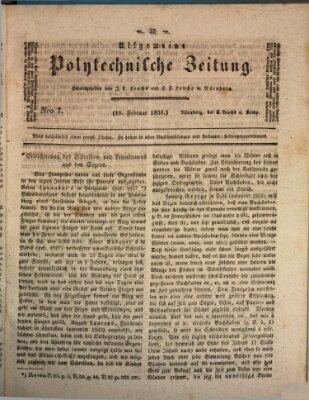 Allgemeine polytechnische Zeitung (Allgemeine Handlungs-Zeitung) Donnerstag 18. Februar 1836