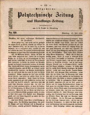 Allgemeine polytechnische Zeitung und Handlungs-Zeitung (Allgemeine Handlungs-Zeitung) Donnerstag 18. Juli 1839