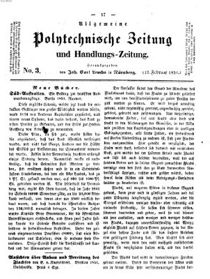 Allgemeine polytechnische Zeitung und Handlungs-Zeitung (Allgemeine Handlungs-Zeitung) Donnerstag 12. Februar 1852
