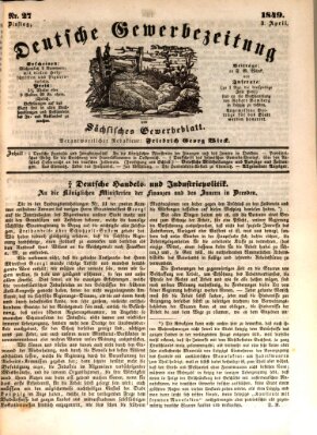 Deutsche Gewerbezeitung und Sächsisches Gewerbe-Blatt Dienstag 3. April 1849