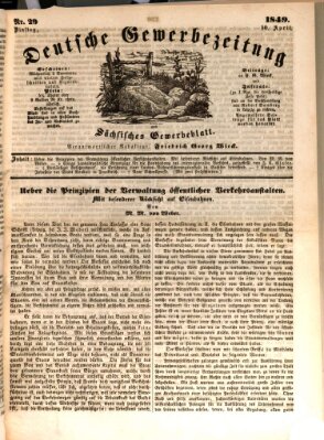 Deutsche Gewerbezeitung und Sächsisches Gewerbe-Blatt Dienstag 10. April 1849