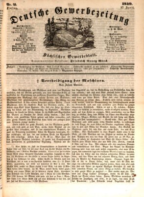 Deutsche Gewerbezeitung und Sächsisches Gewerbe-Blatt Dienstag 17. April 1849