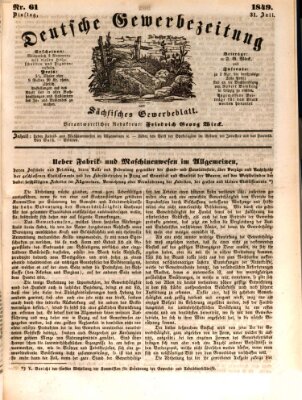 Deutsche Gewerbezeitung und Sächsisches Gewerbe-Blatt Dienstag 31. Juli 1849