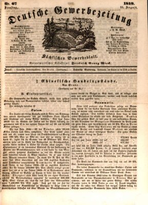 Deutsche Gewerbezeitung und Sächsisches Gewerbe-Blatt Dienstag 21. August 1849