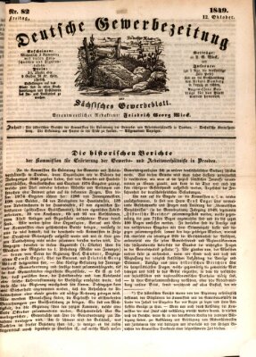 Deutsche Gewerbezeitung und Sächsisches Gewerbe-Blatt Freitag 12. Oktober 1849