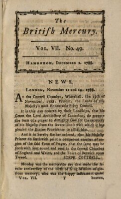 The British mercury or annals of history, politics, manners, literature, arts etc. of the British Empire Montag 1. Dezember 1788