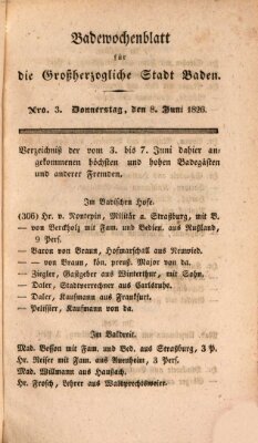 Badewochenblatt für die großherzogliche Stadt Baden Donnerstag 8. Juni 1826