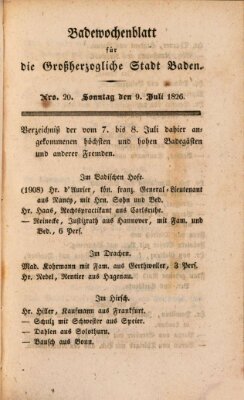 Badewochenblatt für die großherzogliche Stadt Baden Sonntag 9. Juli 1826