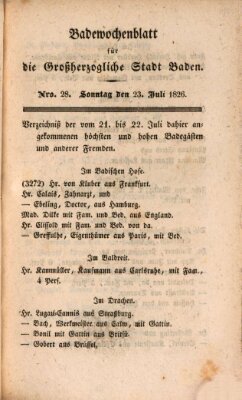 Badewochenblatt für die großherzogliche Stadt Baden Sonntag 23. Juli 1826