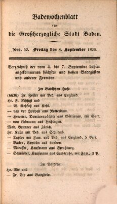 Badewochenblatt für die großherzogliche Stadt Baden Freitag 8. September 1826