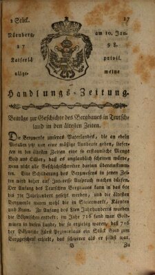 Kaiserlich-privilegirte allgemeine Handlungs-Zeitung und Anzeigen (Allgemeine Handlungs-Zeitung) Mittwoch 10. Januar 1798
