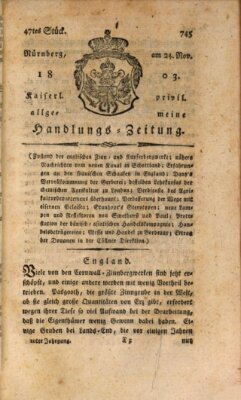 Kaiserlich-privilegirte allgemeine Handlungs-Zeitung und Anzeigen (Allgemeine Handlungs-Zeitung) Donnerstag 24. November 1803