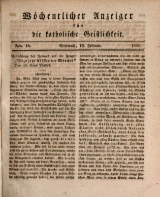 Wöchentlicher Anzeiger für die katholische Geistlichkeit Mittwoch 18. Februar 1835