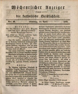Wöchentlicher Anzeiger für die katholische Geistlichkeit Samstag 25. April 1835