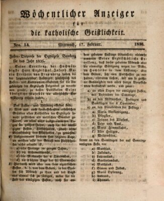 Wöchentlicher Anzeiger für die katholische Geistlichkeit Mittwoch 17. Februar 1836