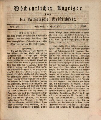 Wöchentlicher Anzeiger für die katholische Geistlichkeit Mittwoch 7. September 1836