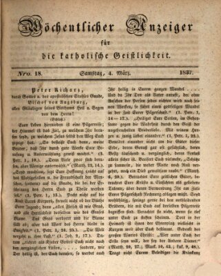 Wöchentlicher Anzeiger für die katholische Geistlichkeit Samstag 4. März 1837