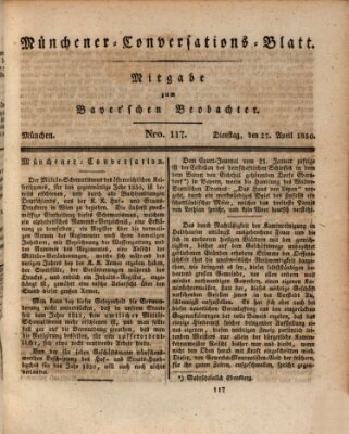 Münchener Conversations-Blatt (Bayer'scher Beobachter) Dienstag 27. April 1830