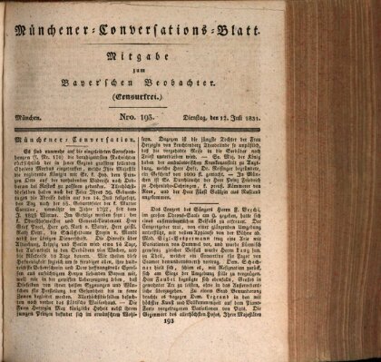 Münchener Conversations-Blatt (Bayer'scher Beobachter) Dienstag 12. Juli 1831