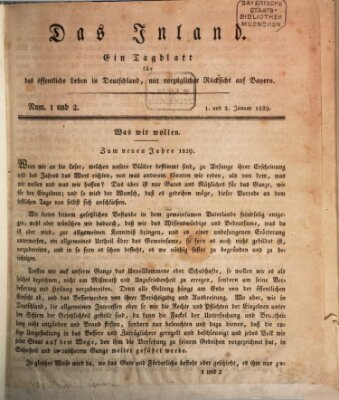 Das Inland (Deutsche Tribüne) Donnerstag 1. Januar 1829