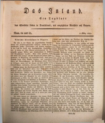 Das Inland (Deutsche Tribüne) Mittwoch 11. März 1829
