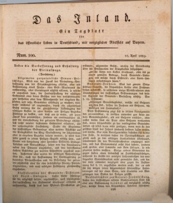 Das Inland (Deutsche Tribüne) Freitag 10. April 1829