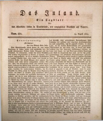 Das Inland (Deutsche Tribüne) Mittwoch 19. August 1829