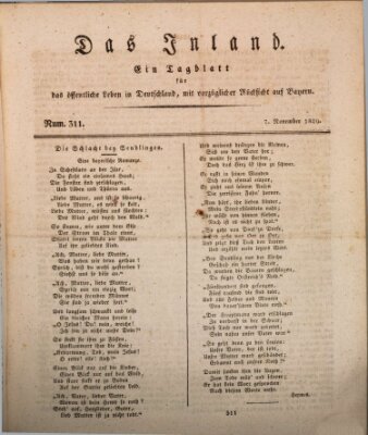 Das Inland (Deutsche Tribüne) Samstag 7. November 1829