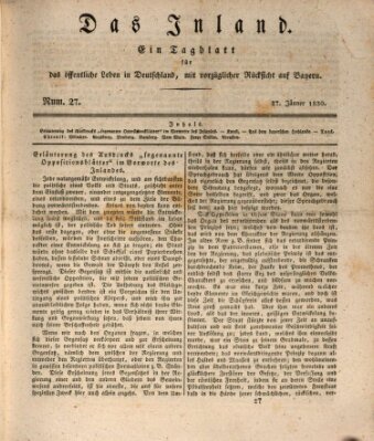 Das Inland (Deutsche Tribüne) Mittwoch 27. Januar 1830