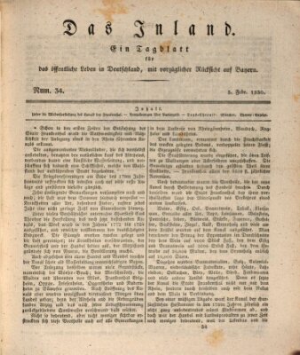 Das Inland (Deutsche Tribüne) Mittwoch 3. Februar 1830