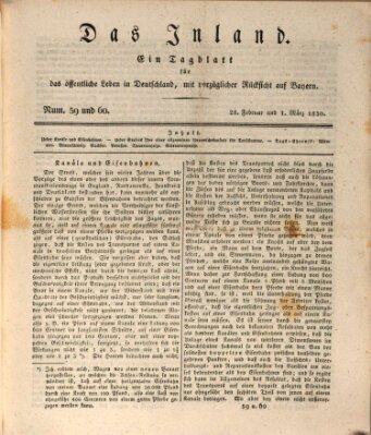 Das Inland (Deutsche Tribüne) Sonntag 28. Februar 1830