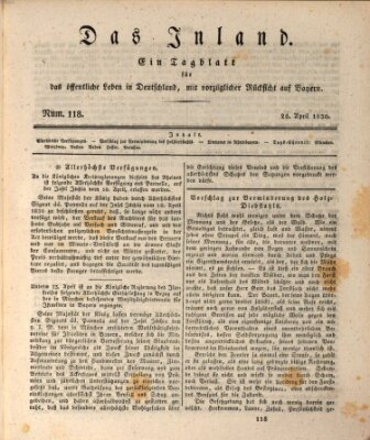 Das Inland (Deutsche Tribüne) Mittwoch 28. April 1830
