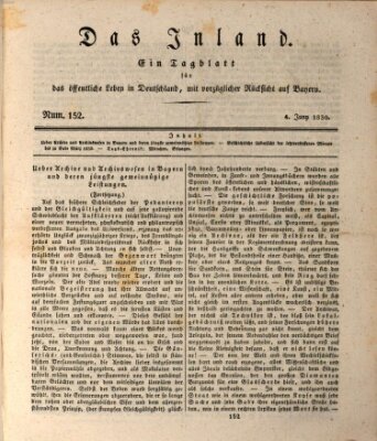 Das Inland (Deutsche Tribüne) Freitag 4. Juni 1830