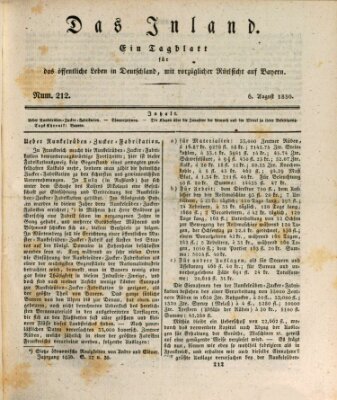 Das Inland (Deutsche Tribüne) Freitag 6. August 1830