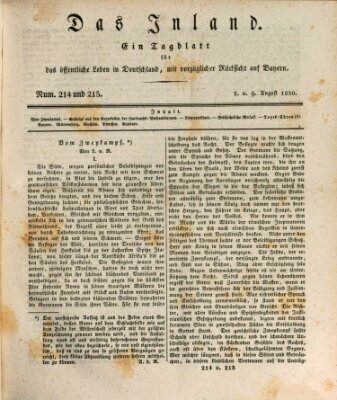 Das Inland (Deutsche Tribüne) Sonntag 8. August 1830