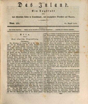 Das Inland (Deutsche Tribüne) Mittwoch 25. August 1830
