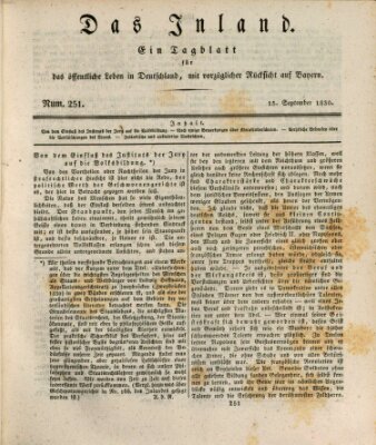 Das Inland (Deutsche Tribüne) Mittwoch 15. September 1830