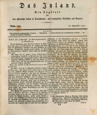Das Inland (Deutsche Tribüne) Donnerstag 16. September 1830