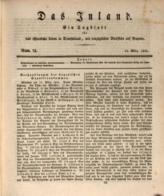 Das Inland (Deutsche Tribüne) Sonntag 13. März 1831