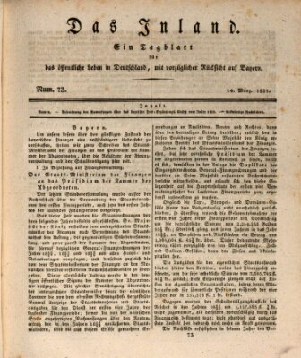 Das Inland (Deutsche Tribüne) Montag 14. März 1831