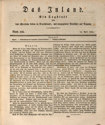 Das Inland (Deutsche Tribüne) Mittwoch 13. April 1831
