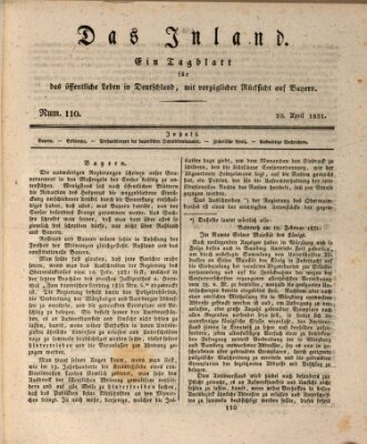 Das Inland (Deutsche Tribüne) Mittwoch 20. April 1831
