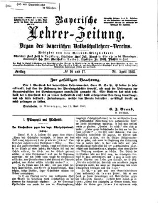 Bayerische Lehrerzeitung Freitag 24. April 1868
